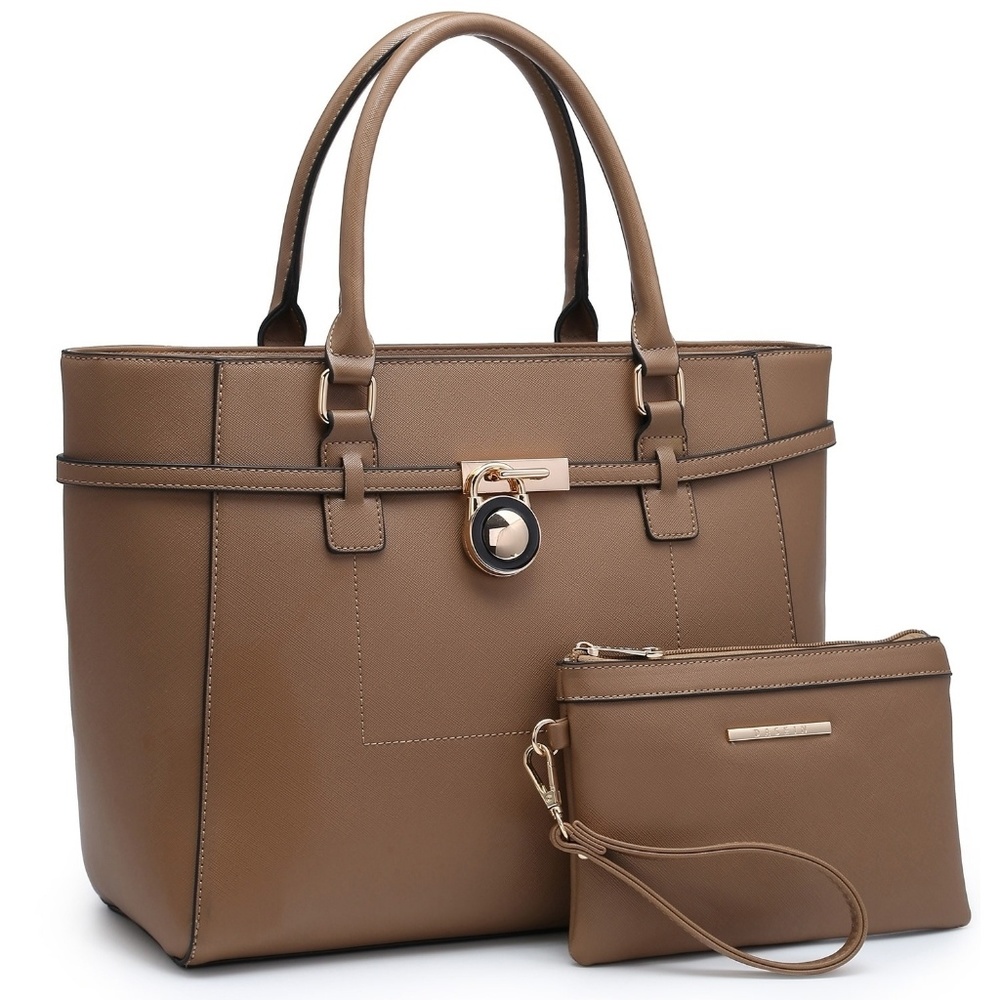 Dasein Faux Leather Tote W/Matching Wristlet